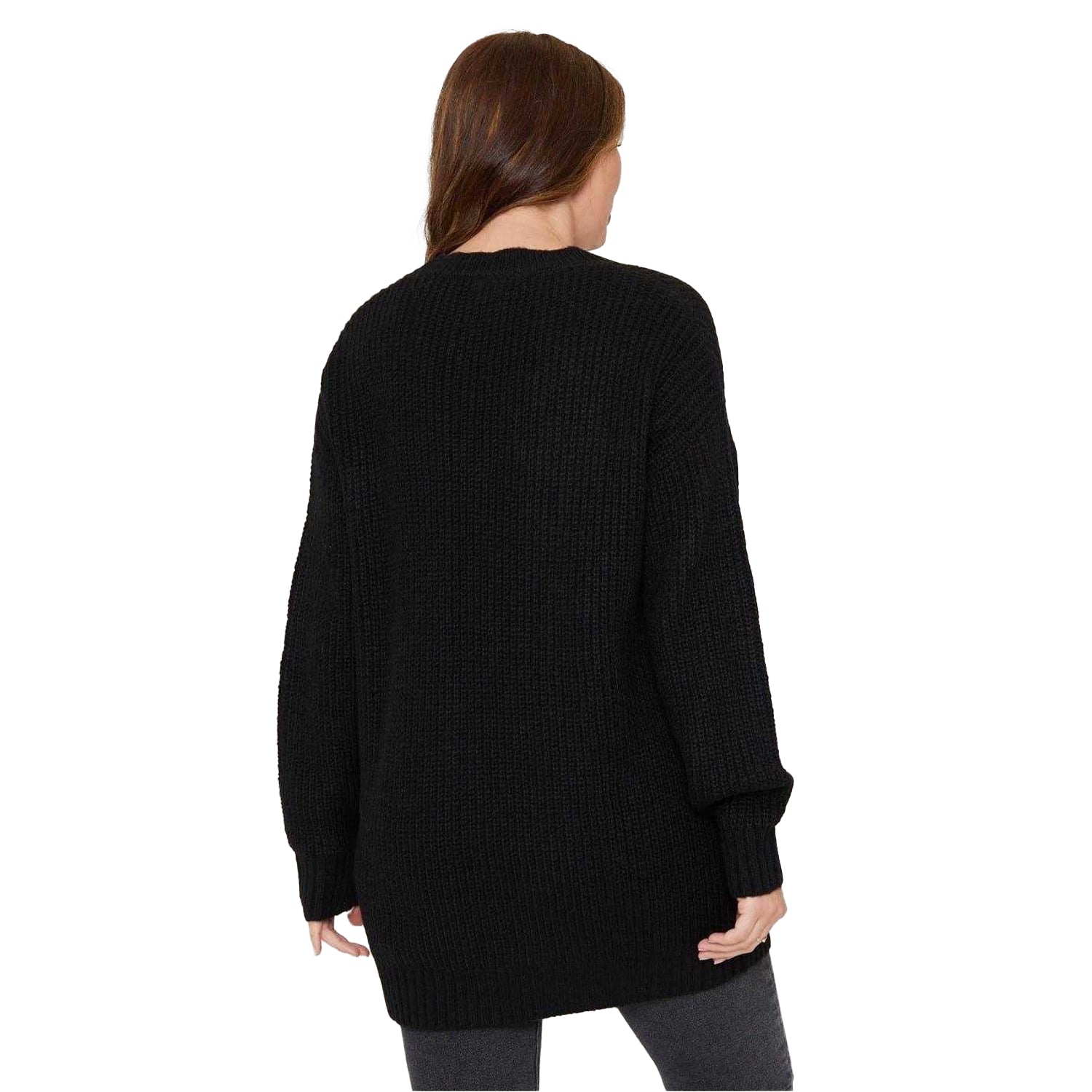 Black - Back - Be You Womens-Ladies V Neck Relaxed Fit Long-Sleeved Sweater Top