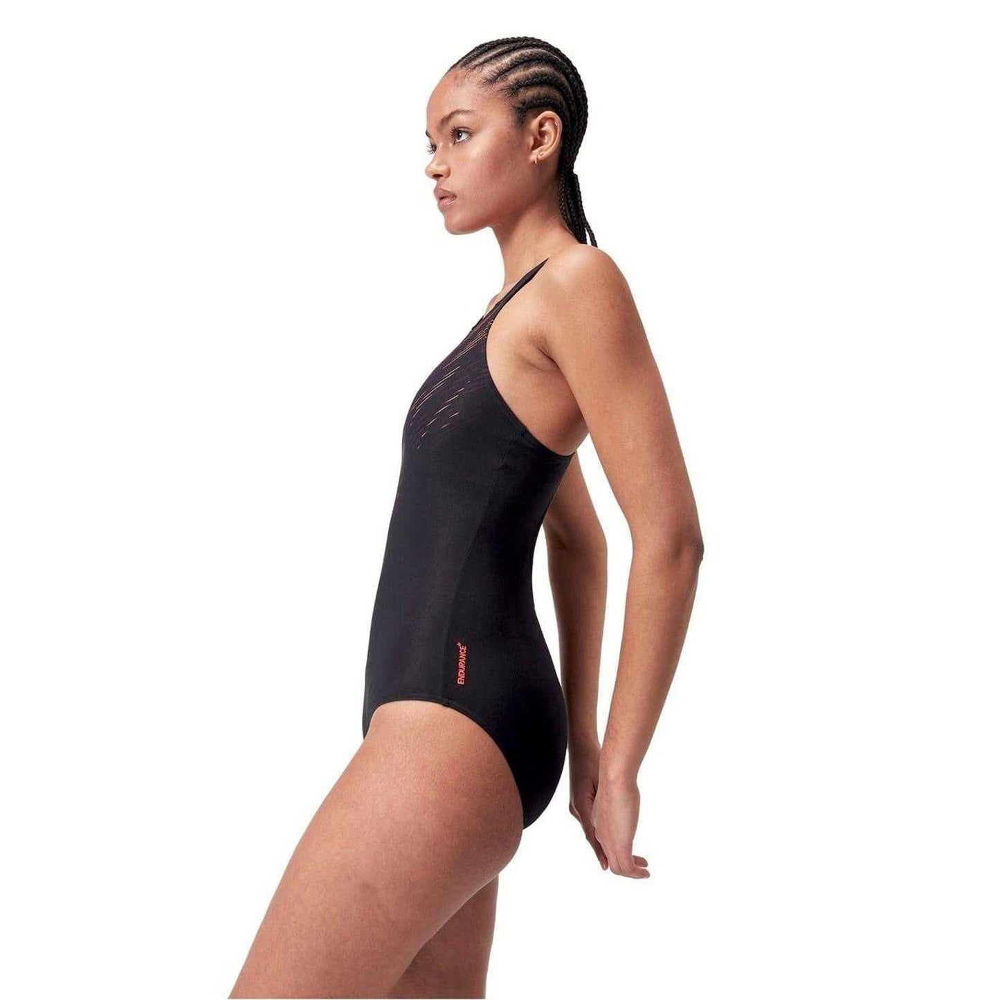 Black-Red - Lifestyle - Speedo Womens-Ladies Hyper Boom Placement Graphic Print One Piece Swimsuit