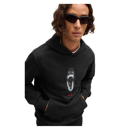 Black - Side - Hugo Mens Genie Regular Drawstring Hoodie