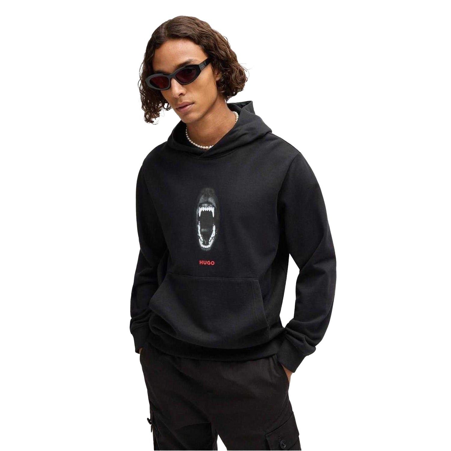Black - Lifestyle - Hugo Mens Genie Regular Drawstring Hoodie