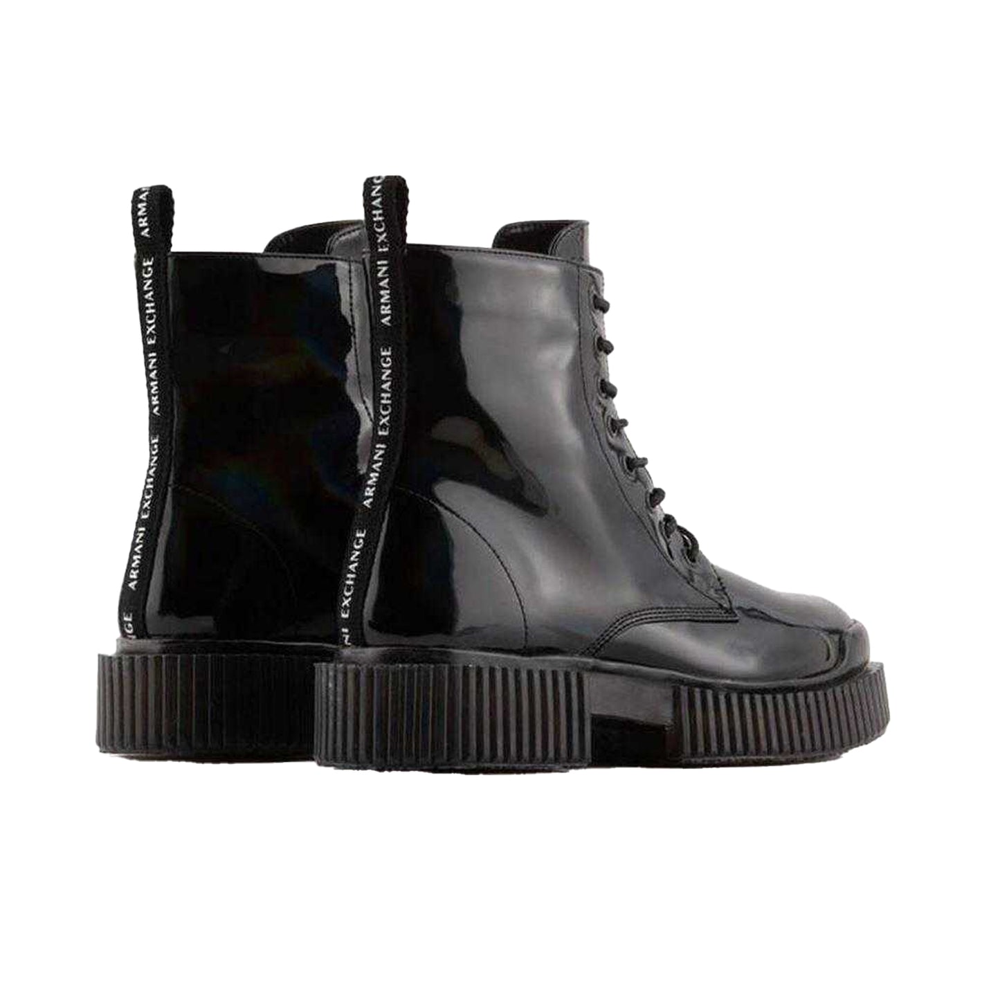 Black - Back - Armani Exchange Womens-Ladies Flatform Combat Boots