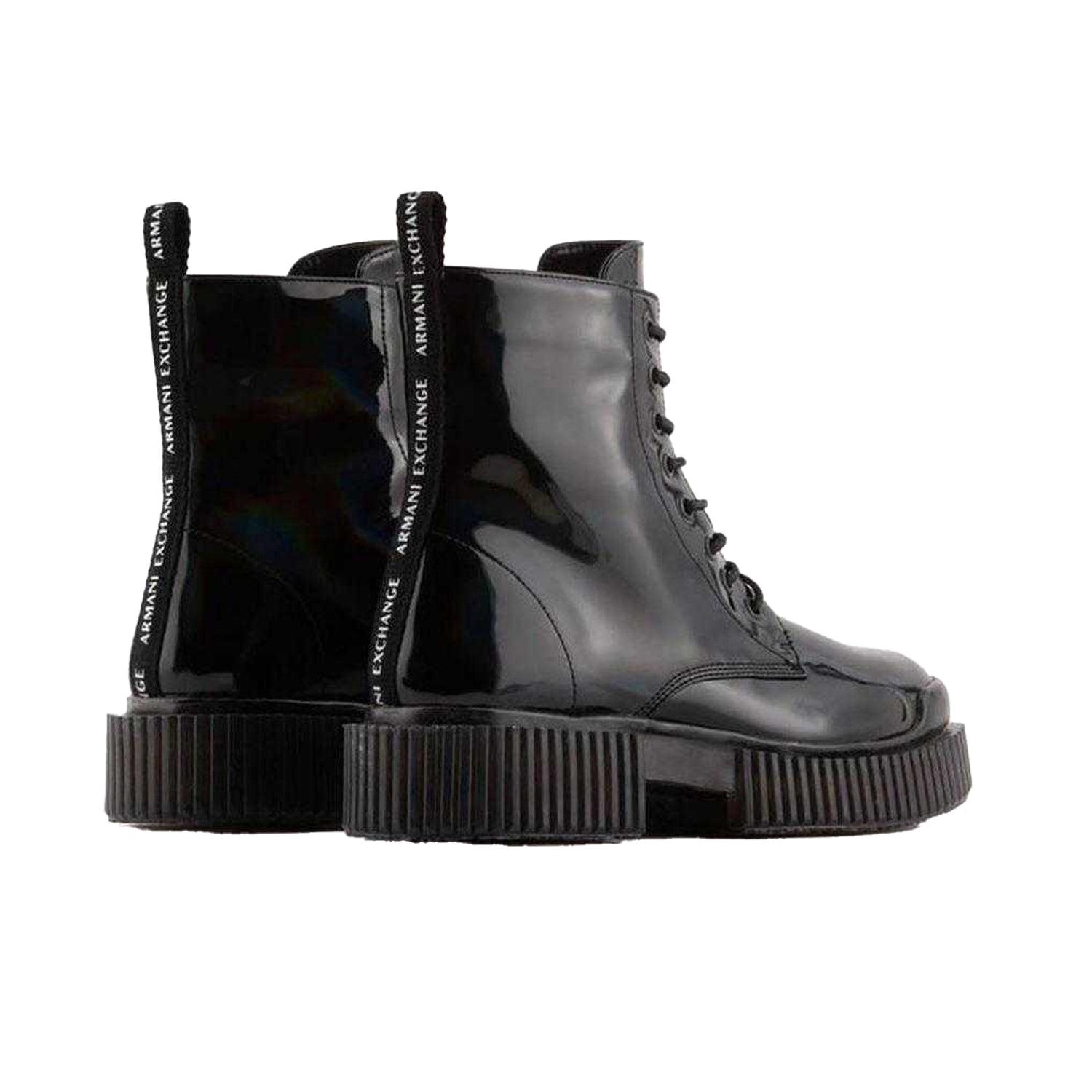 Black - Back - Armani Exchange Womens-Ladies Flatform Combat Boots