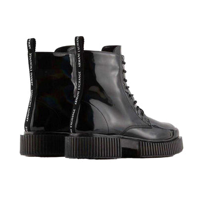 Black - Back - Armani Exchange Womens-Ladies Flatform Combat Boots