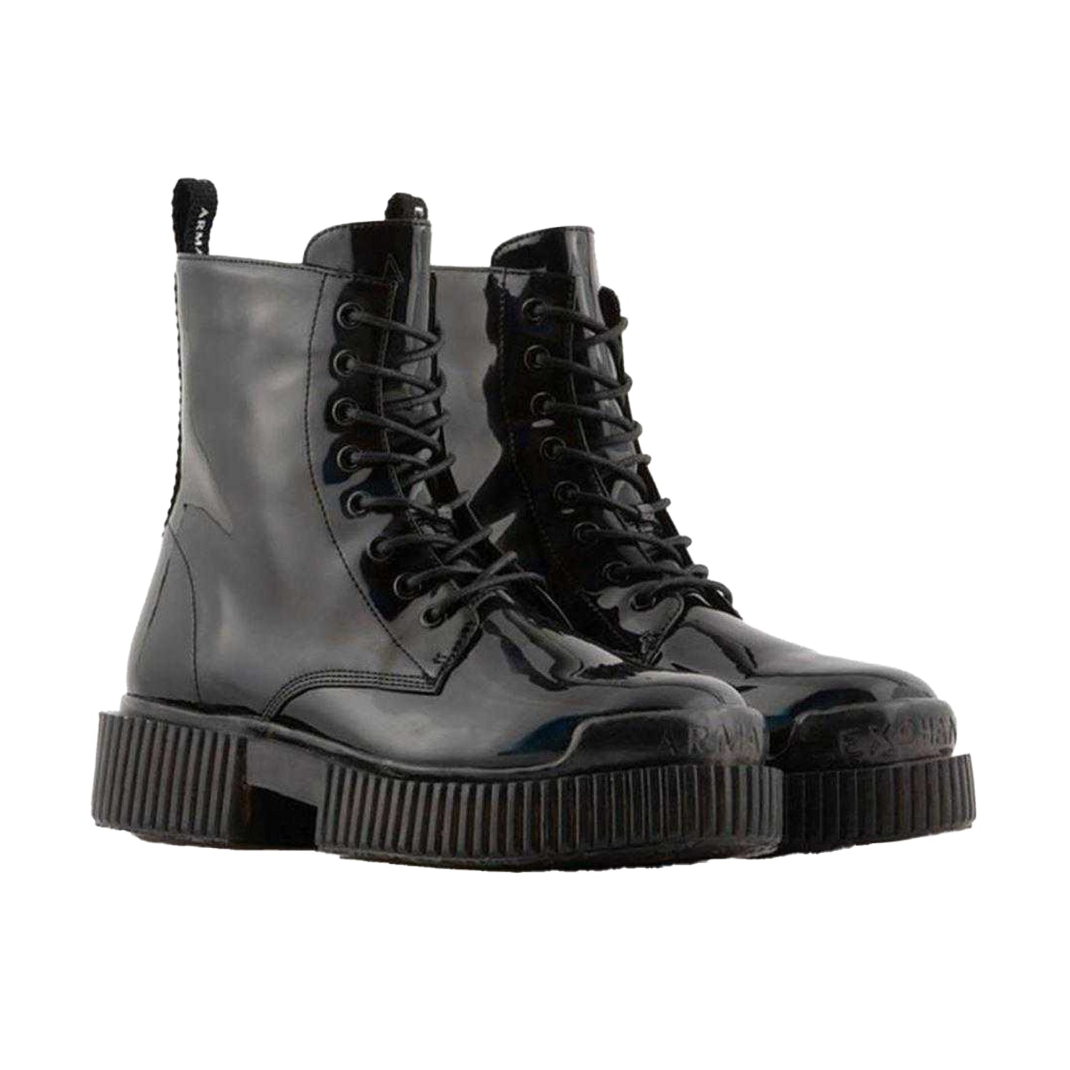 Black - Front - Armani Exchange Womens-Ladies Flatform Combat Boots
