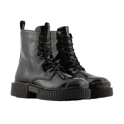 Black - Front - Armani Exchange Womens-Ladies Flatform Combat Boots