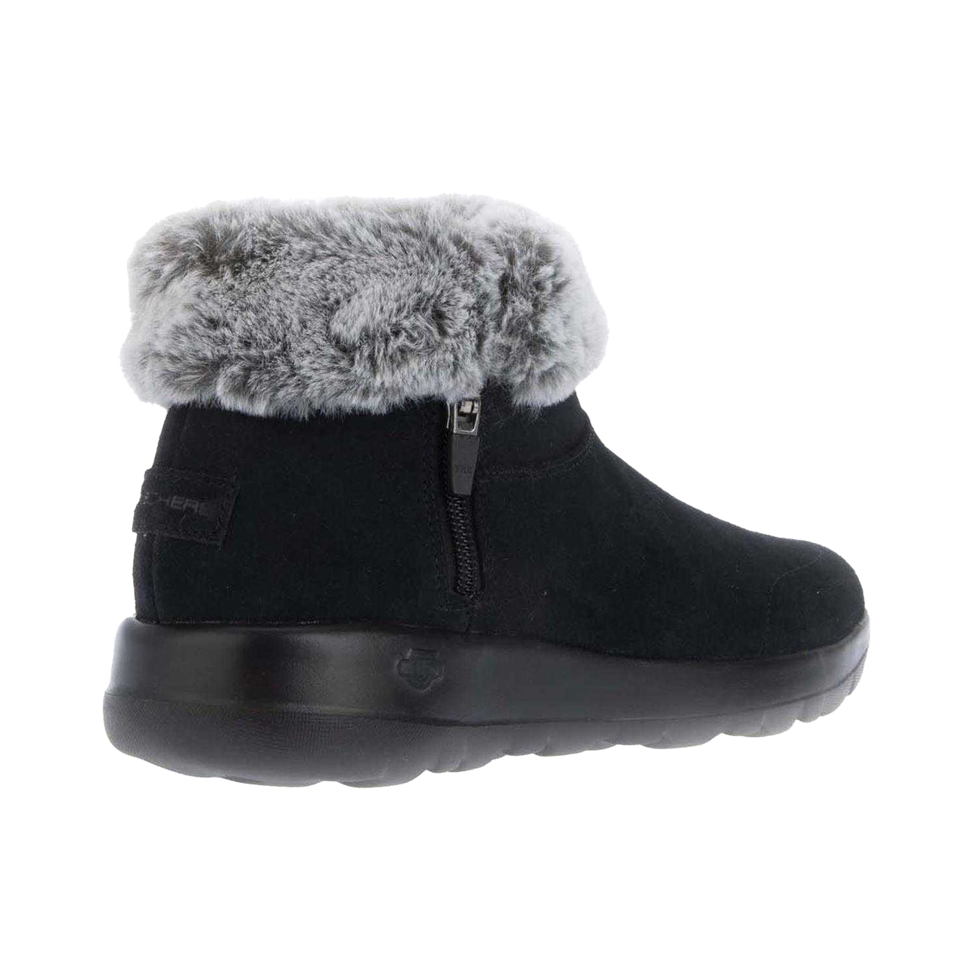 Black - Back - Skechers Womens-Ladies On The Go Joy Suede Faux Fur Trim Ankle Boots