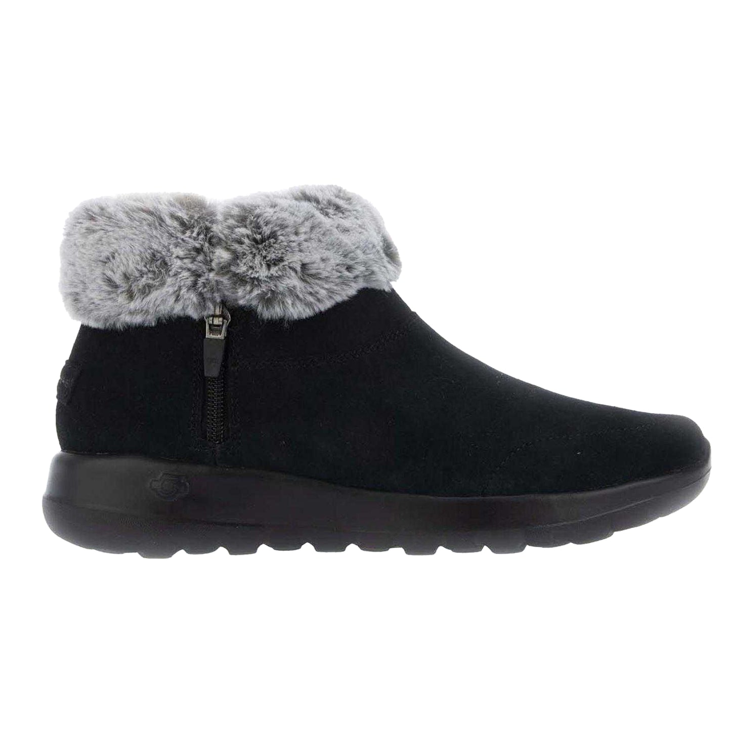 Black - Side - Skechers Womens-Ladies On The Go Joy Suede Faux Fur Trim Ankle Boots
