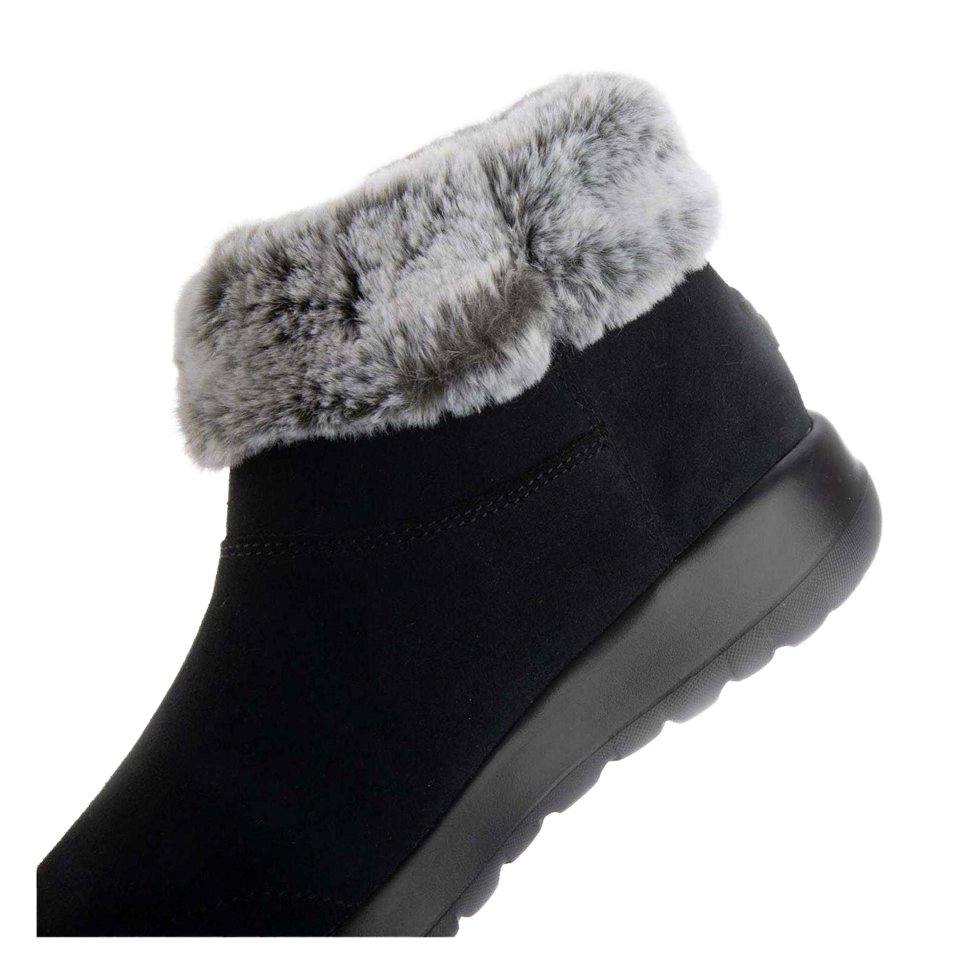 Black - Pack Shot - Skechers Womens-Ladies On The Go Joy Suede Faux Fur Trim Ankle Boots