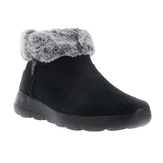 Black - Front - Skechers Womens-Ladies On The Go Joy Suede Faux Fur Trim Ankle Boots
