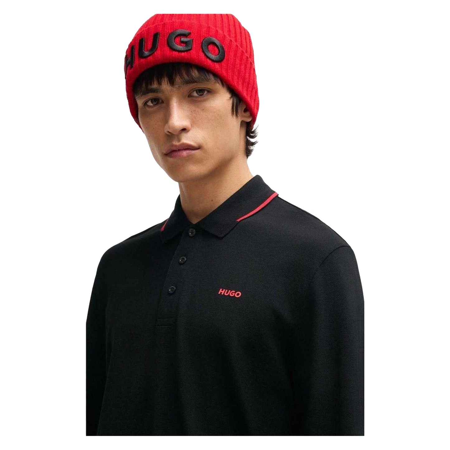 Black - Side - Hugo Mens Derriko Long-Sleeved Polo Shirt
