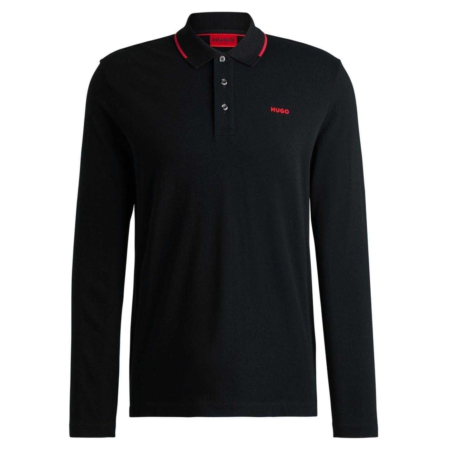 Black - Front - Hugo Mens Derriko Long-Sleeved Polo Shirt