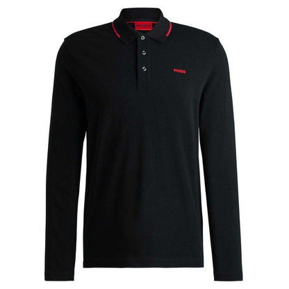 Black - Front - Hugo Mens Derriko Long-Sleeved Polo Shirt