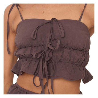 Chocolate - Side - I Saw It First Womens-Ladies Ruched Crop Top