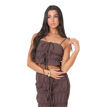 Chocolate - Lifestyle - I Saw It First Womens-Ladies Ruched Crop Top