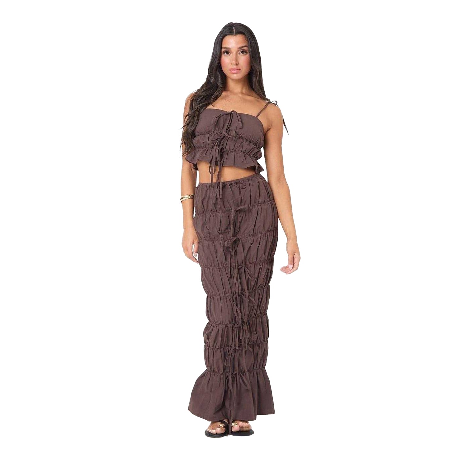 Chocolate - Pack Shot - I Saw It First Womens-Ladies Ruched Crop Top