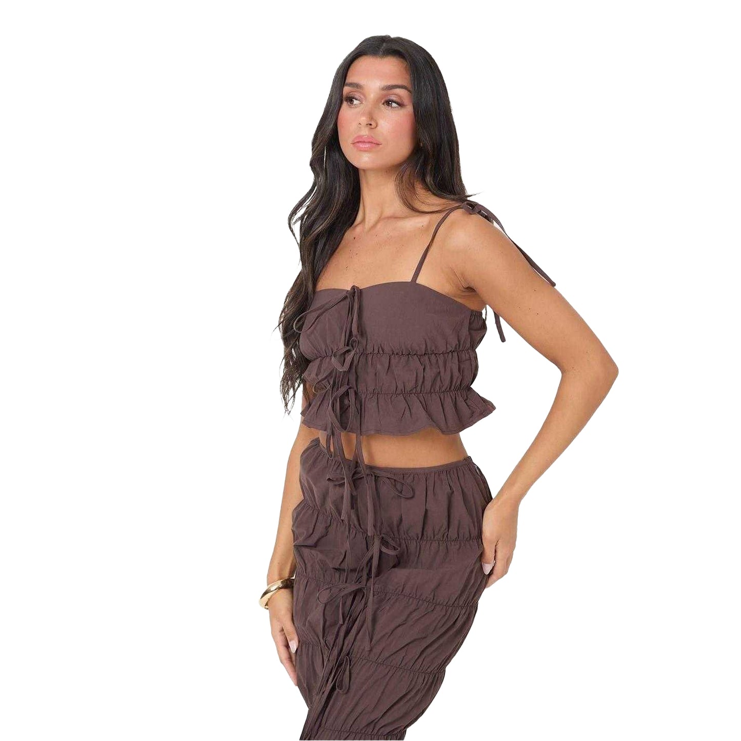 Chocolate - Front - I Saw It First Womens-Ladies Ruched Crop Top