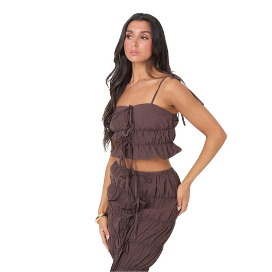 Chocolate - Front - I Saw It First Womens-Ladies Ruched Crop Top