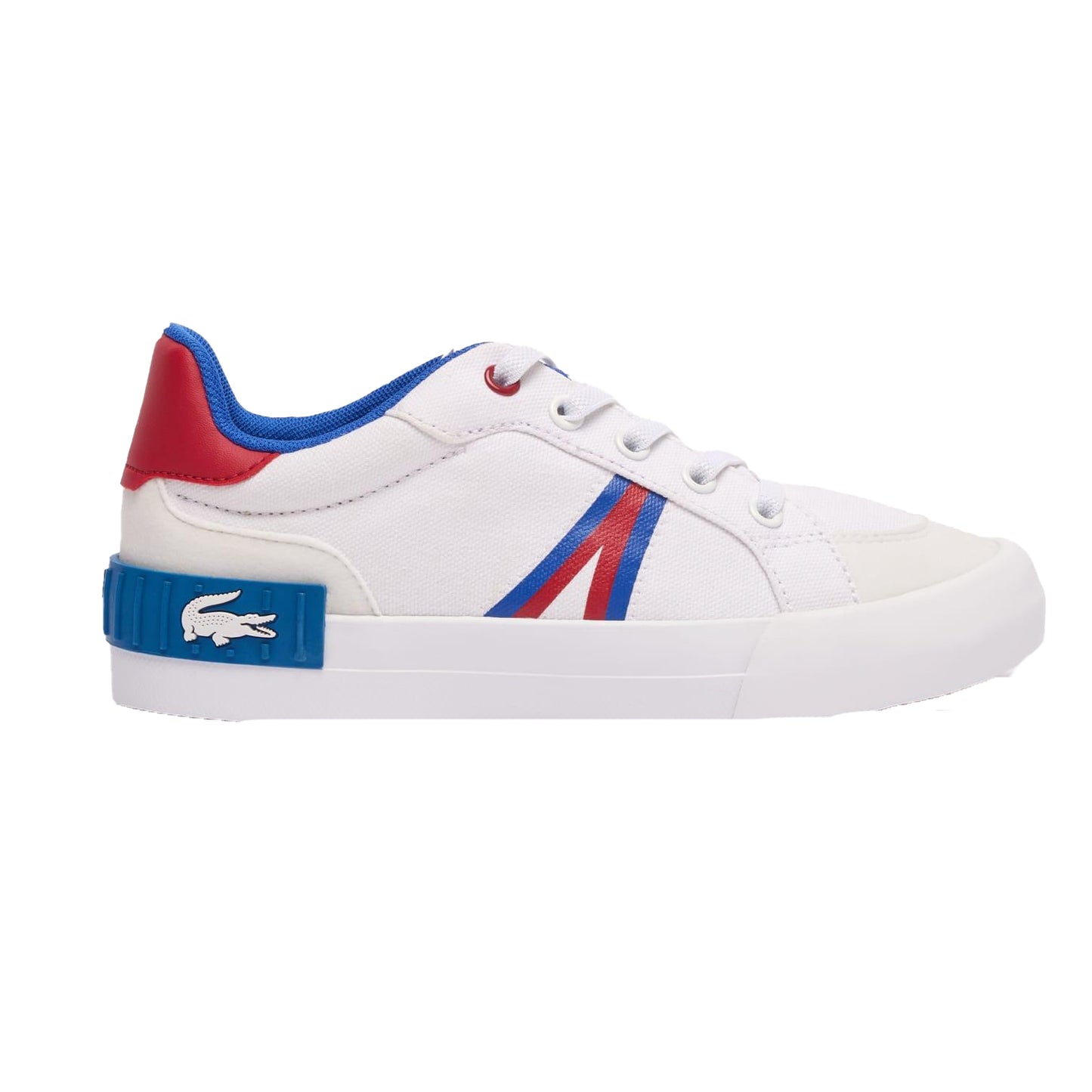 White-Red - Side - Lacoste Childrens-Kids L004 Trainers