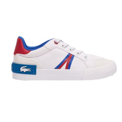 White-Red - Side - Lacoste Childrens-Kids L004 Trainers