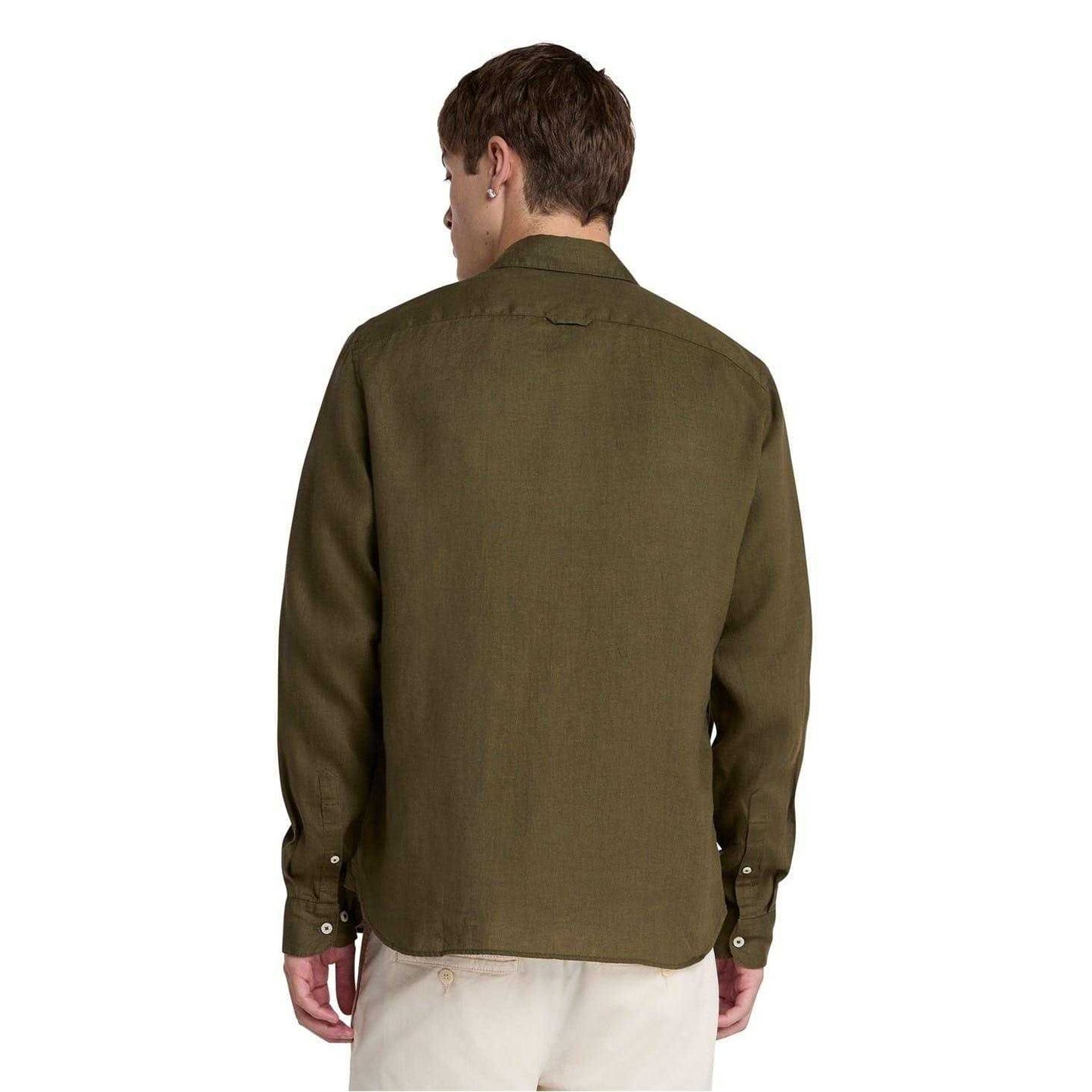 Leaf Green - Back - Timberland Mens Linen Relaxed Fit Shirt