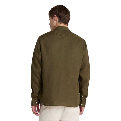 Leaf Green - Back - Timberland Mens Linen Relaxed Fit Shirt