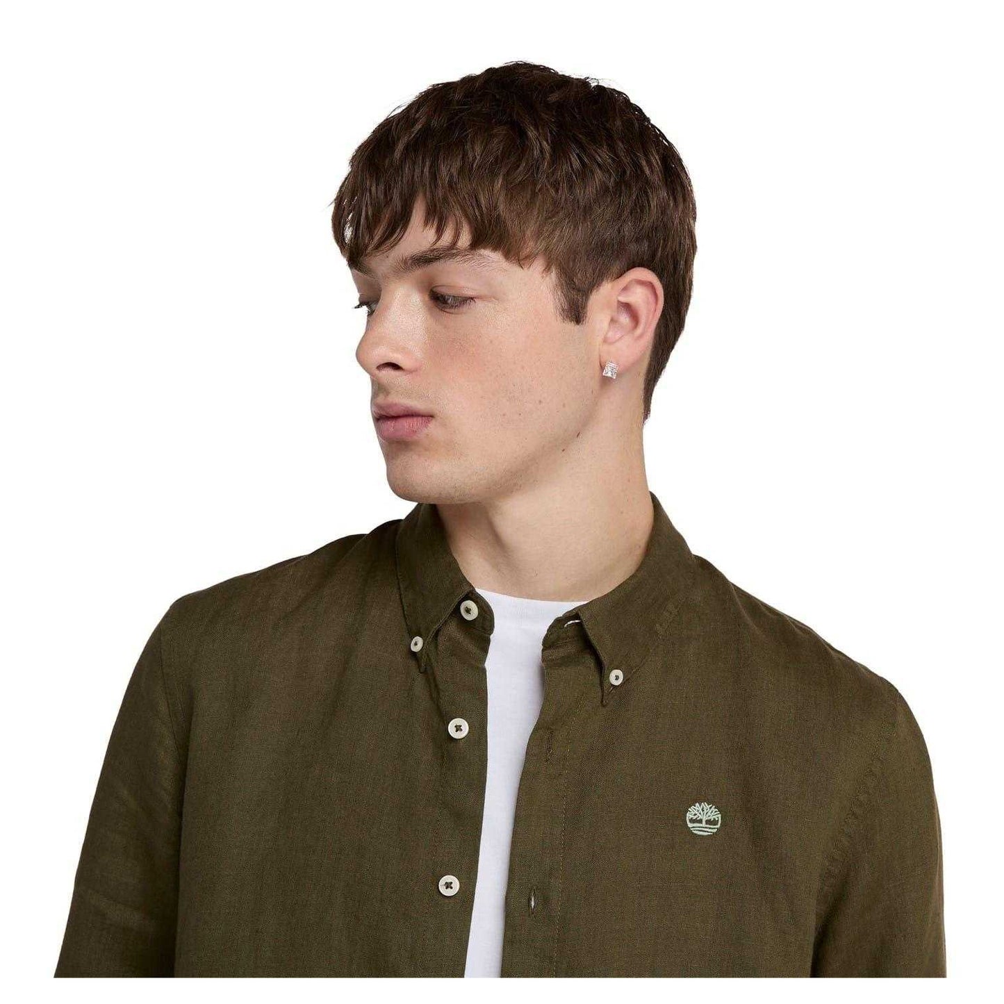 Leaf Green - Side - Timberland Mens Linen Relaxed Fit Shirt