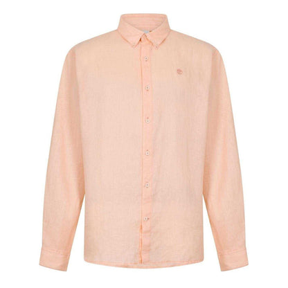 Peach - Front - Timberland Mens Linen Relaxed Fit Shirt