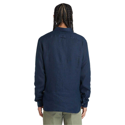 Dark Sapphire - Back - Timberland Mens Linen Relaxed Fit Shirt