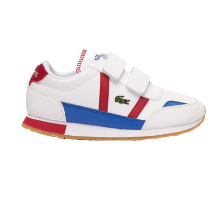White-Red - Pack Shot - Lacoste Childrens-Kids Partner Trainers