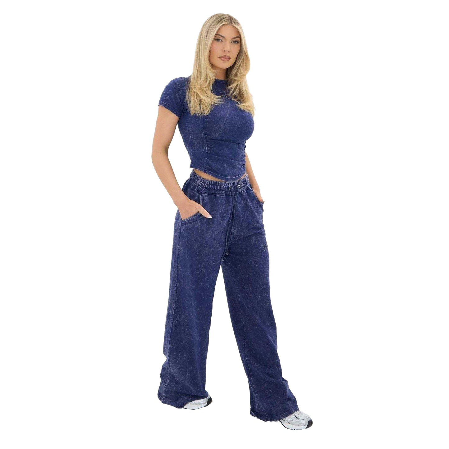 Blue - Lifestyle - I Saw It First Womens-Ladies Washed Wide Leg Joggers