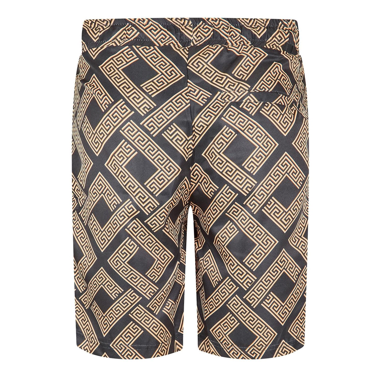 Black-Gold - Back - Criminal Damage Mens Roman Fleece Greek Key Shorts