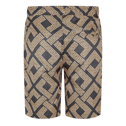Black-Gold - Back - Criminal Damage Mens Roman Fleece Greek Key Shorts