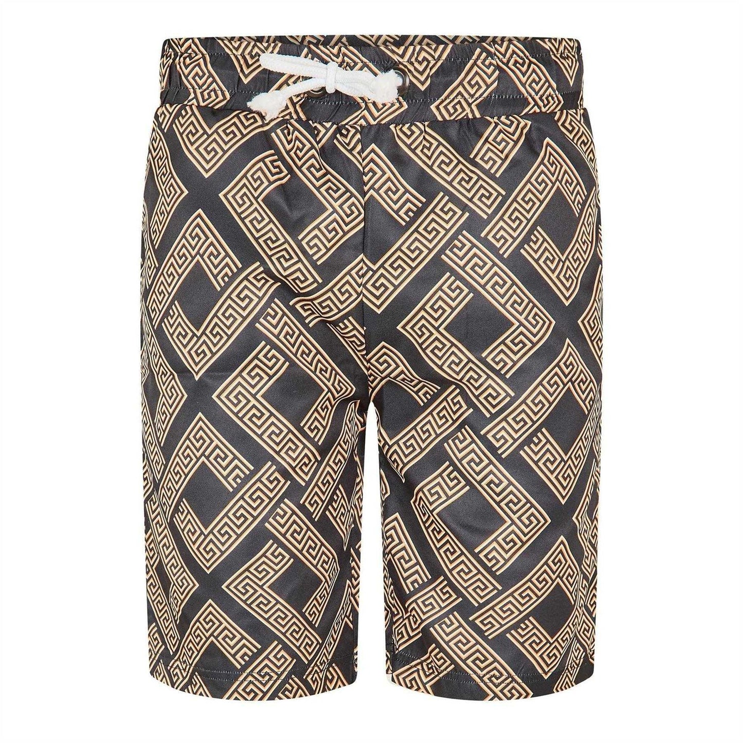 Black-Gold - Front - Criminal Damage Mens Roman Fleece Greek Key Shorts