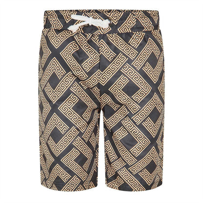 Black-Gold - Front - Criminal Damage Mens Roman Fleece Greek Key Shorts