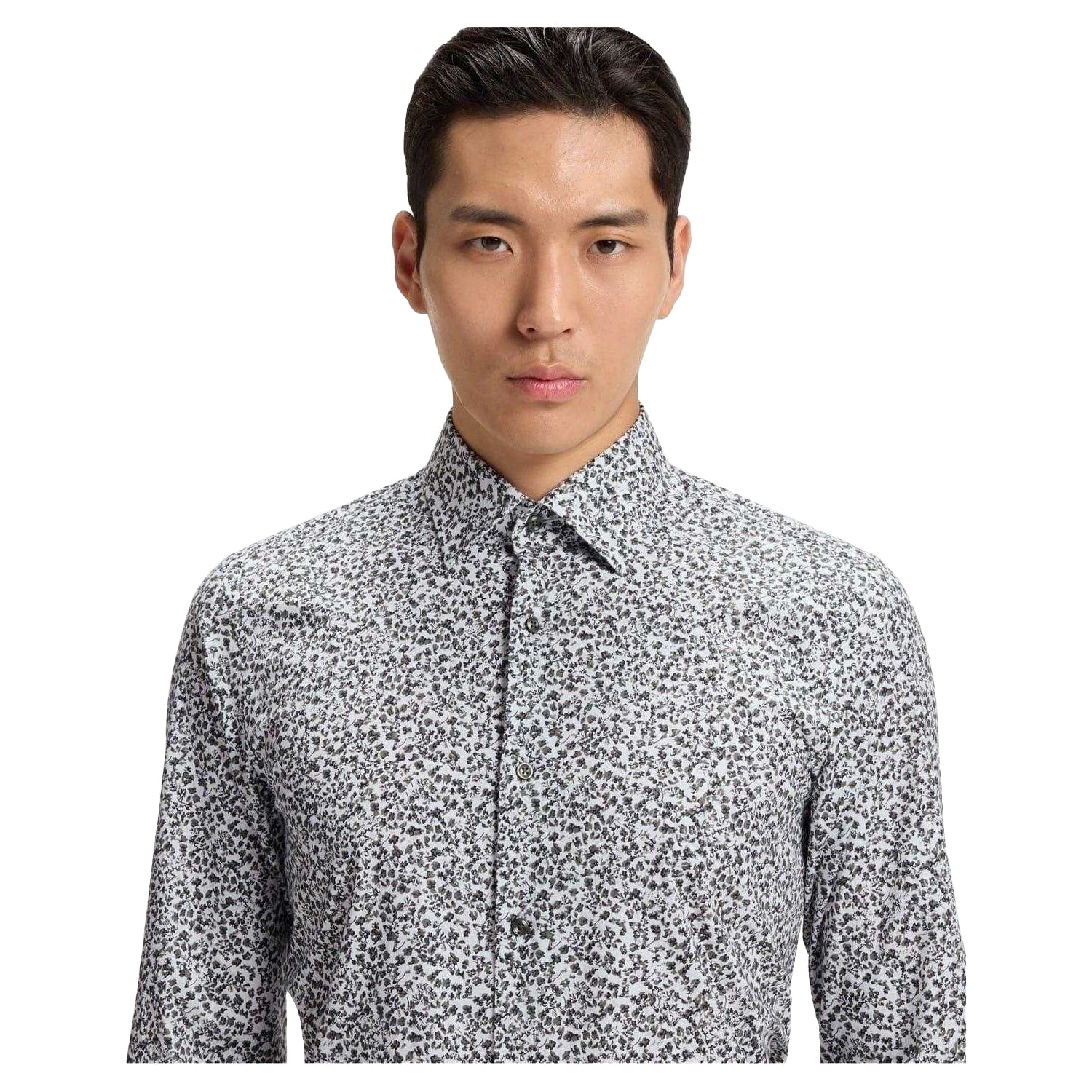 Green - Side - Boss Mens Floral Slim Long-Sleeved Shirt
