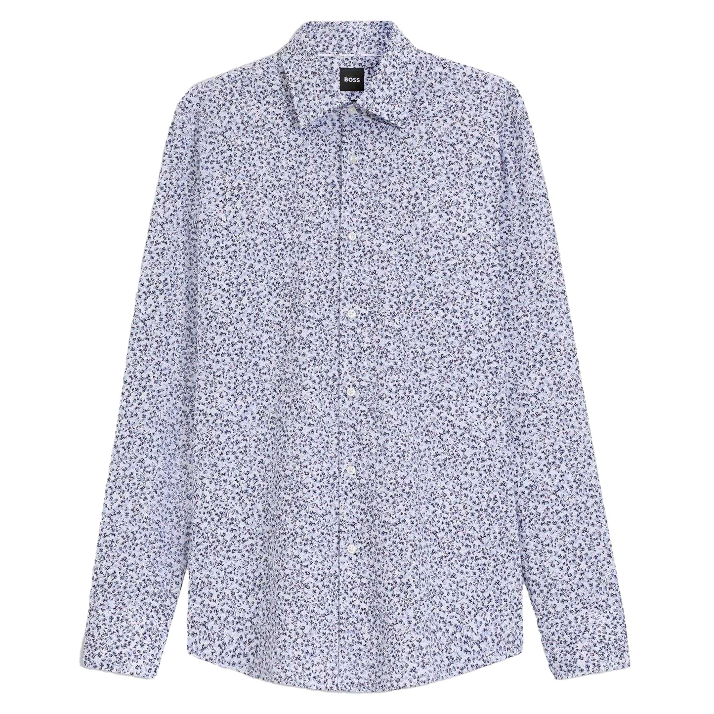 Pastel Blue - Front - Boss Mens Floral Slim Long-Sleeved Shirt