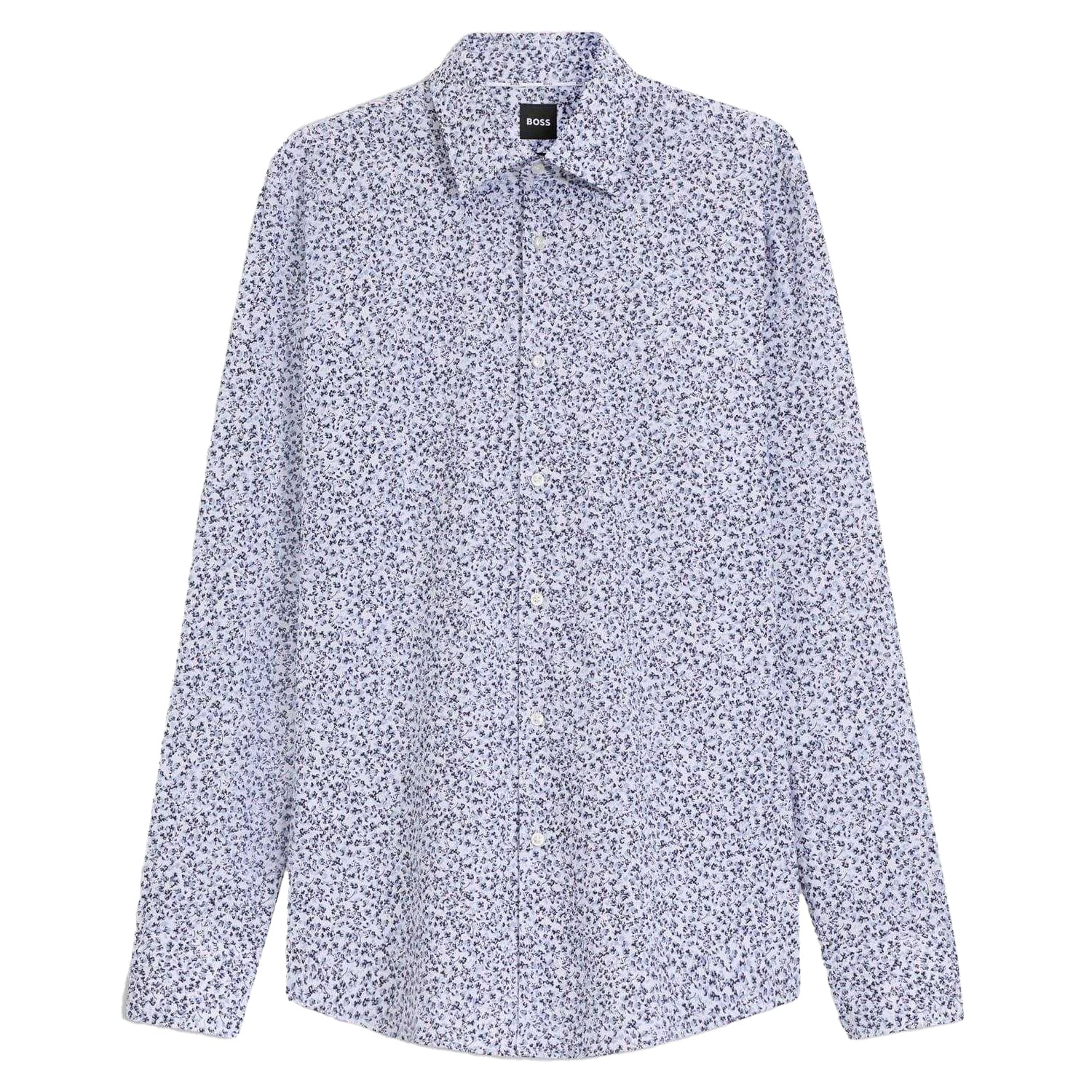 Pastel Blue - Front - Boss Mens Floral Slim Long-Sleeved Shirt