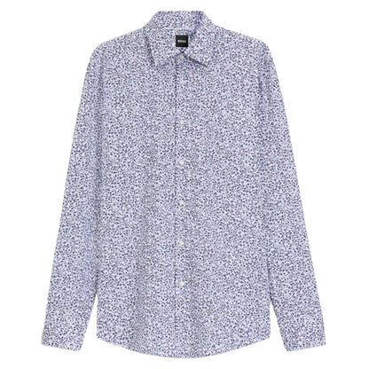 Pastel Blue - Front - Boss Mens Floral Slim Long-Sleeved Shirt