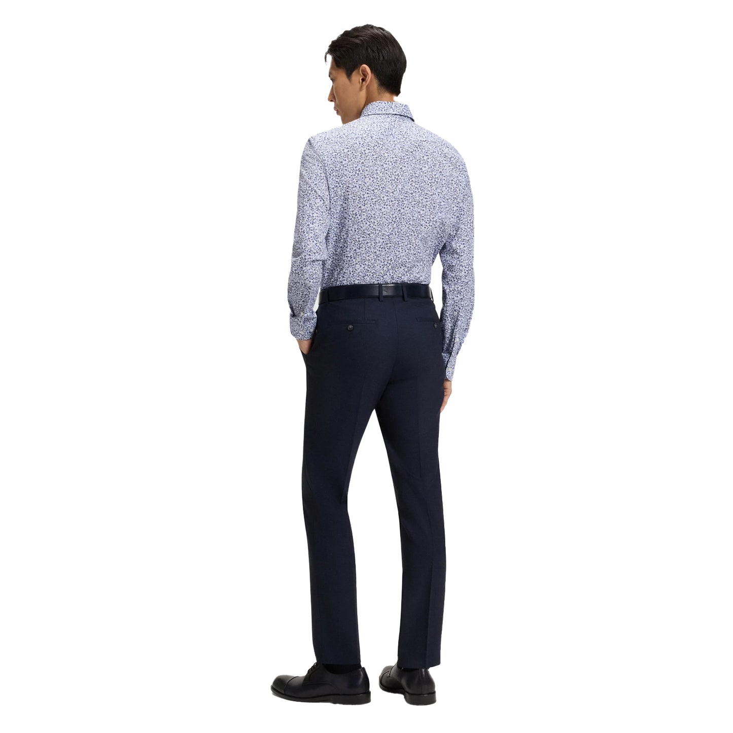 Pastel Blue - Back - Boss Mens Floral Slim Long-Sleeved Shirt