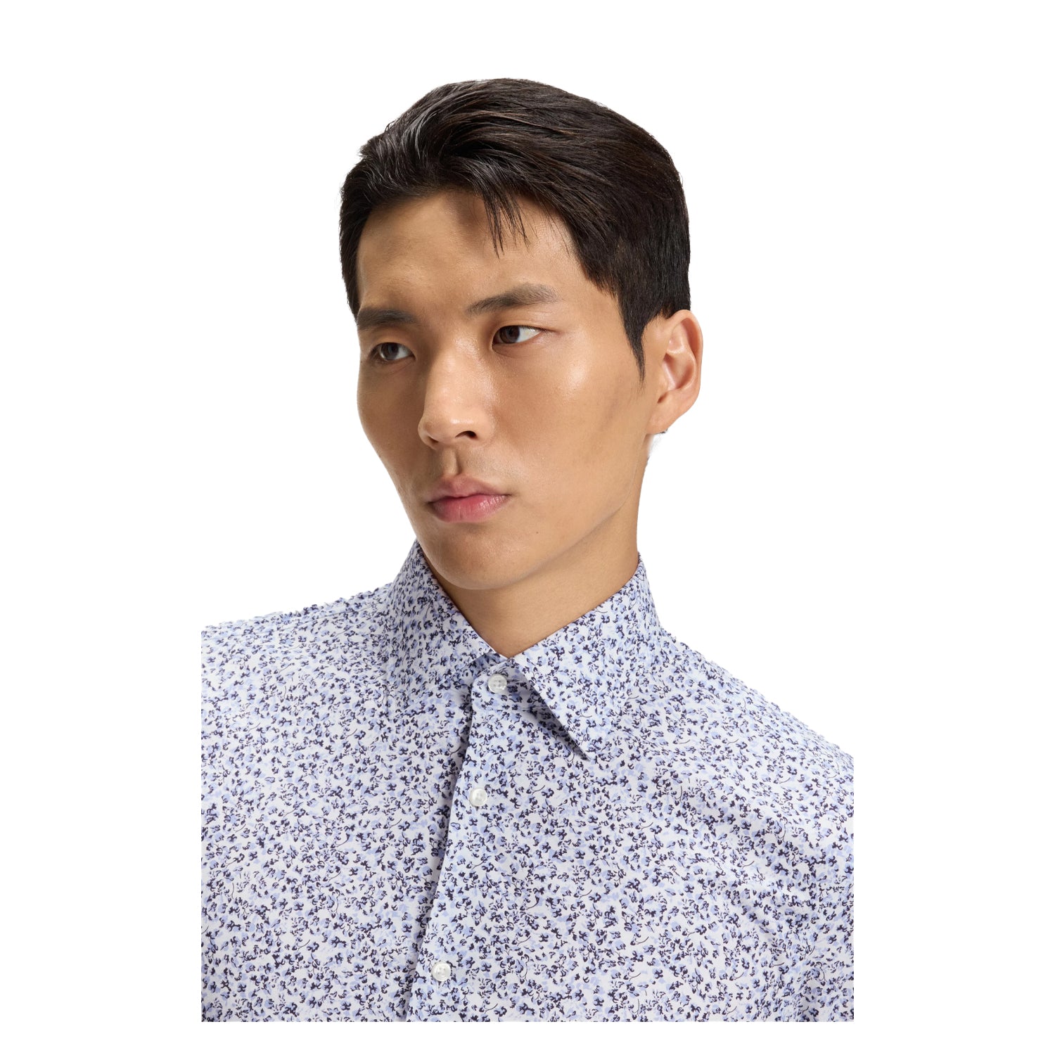 Pastel Blue - Side - Boss Mens Floral Slim Long-Sleeved Shirt