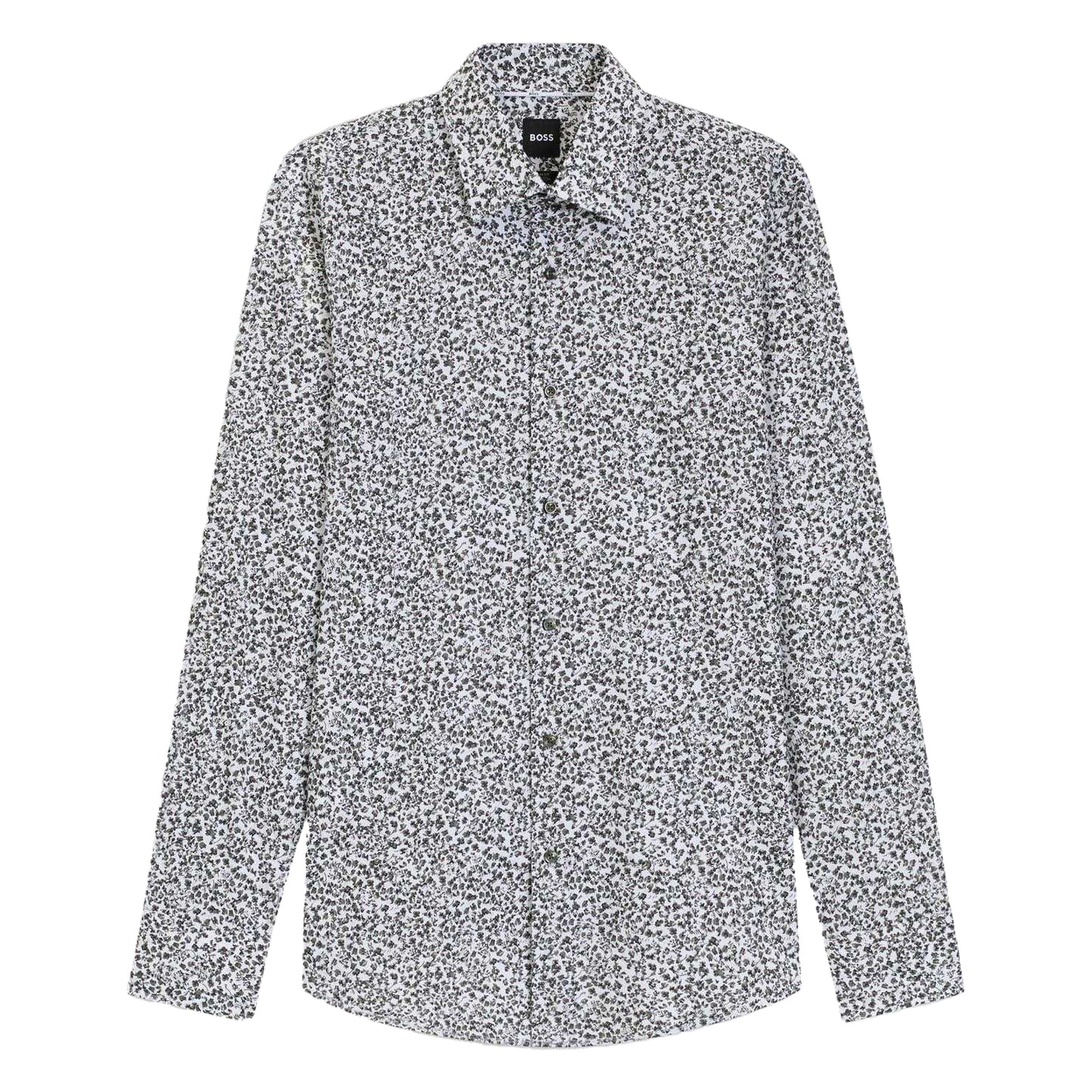 Green - Front - Boss Mens Floral Slim Long-Sleeved Shirt