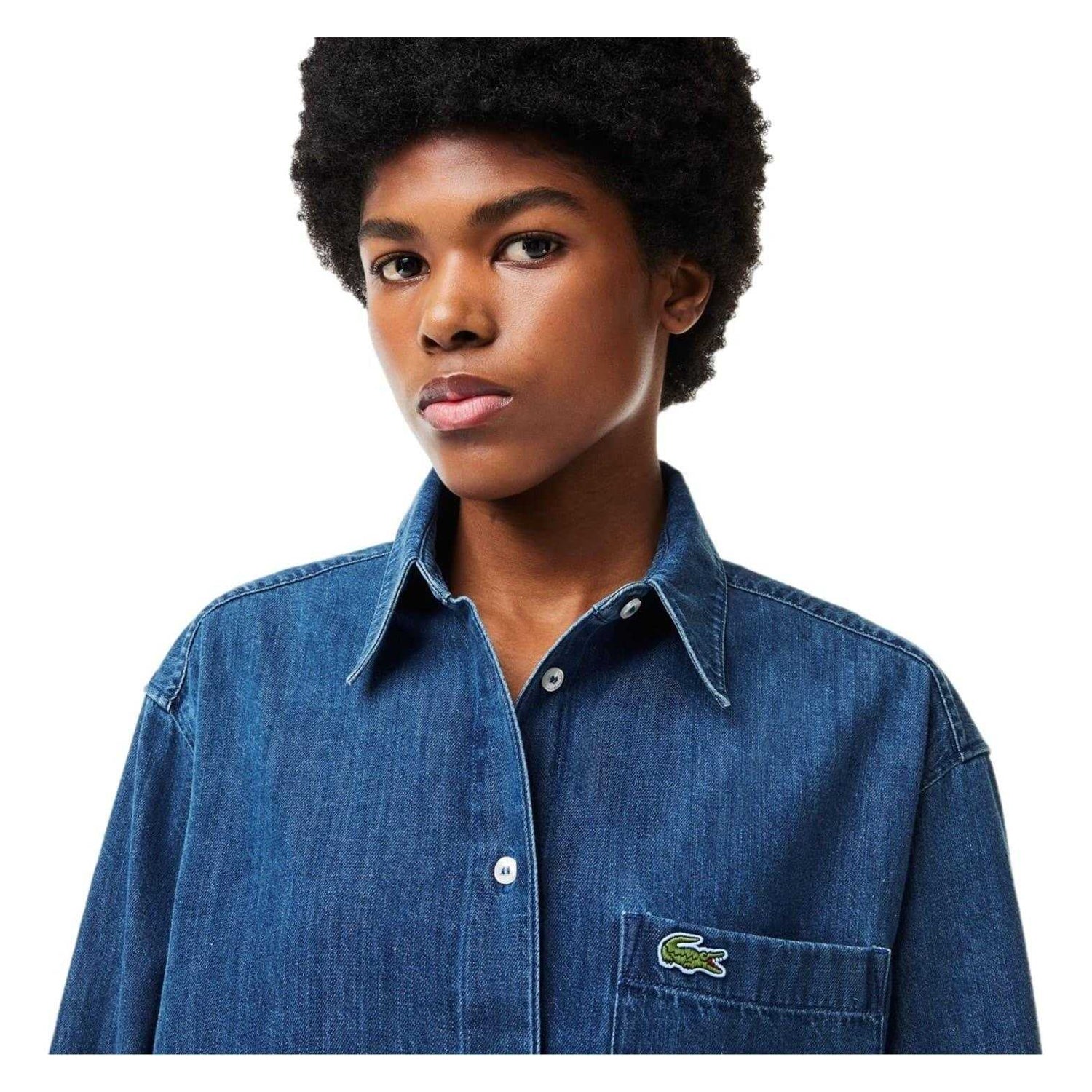 Medium Blue - Side - Lacoste Womens-Ladies Denim Shirt