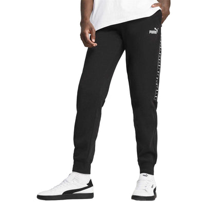 Black - Side - Puma Mens Fleece Ribbed Cuff Joggers