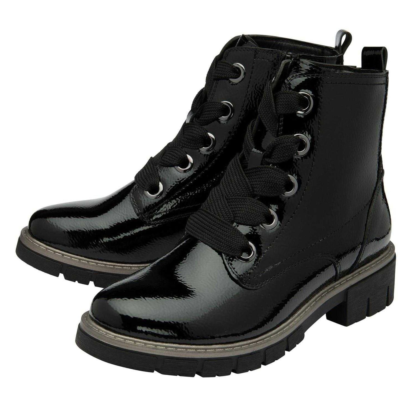 Black Patent - Back - Lotus Shoes Womens-Ladies Jojo Combat Boots
