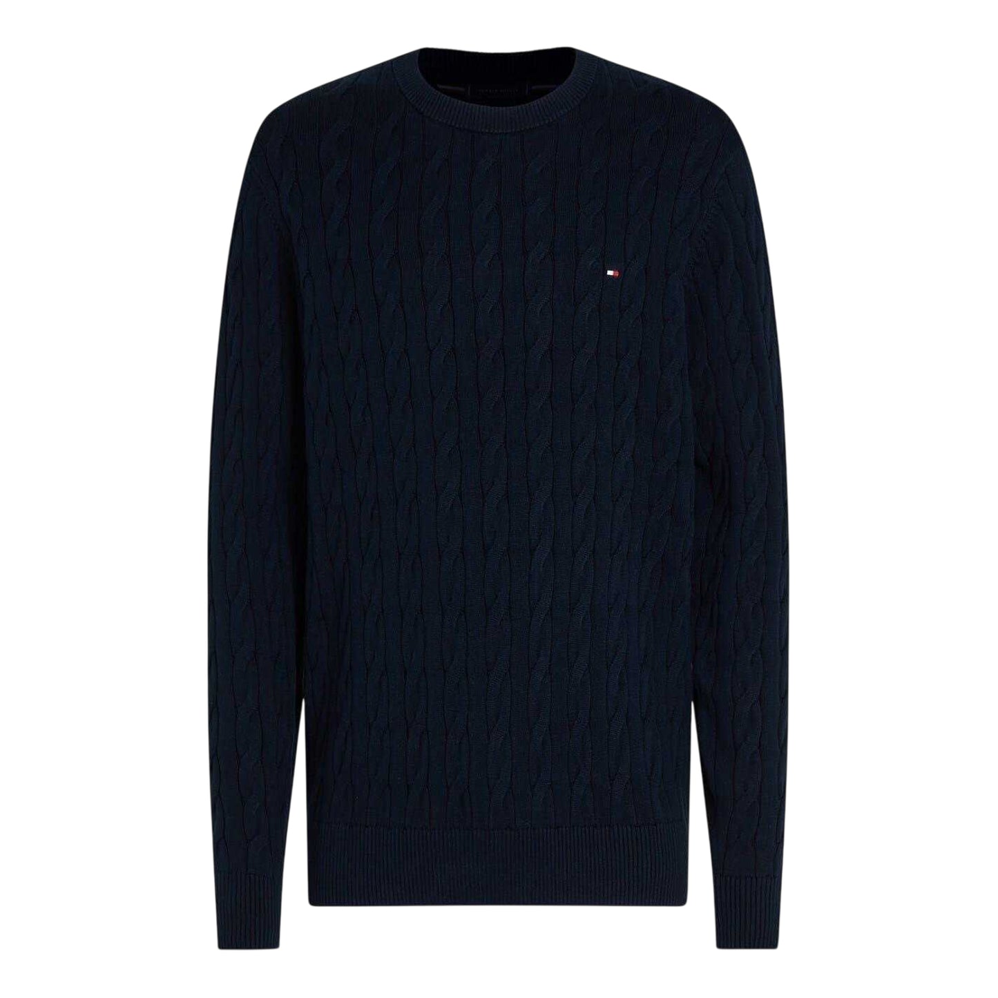 Desert Sky - Back - Tommy Hilfiger Mens Cable Knit Cotton Crew Neck Jumper
