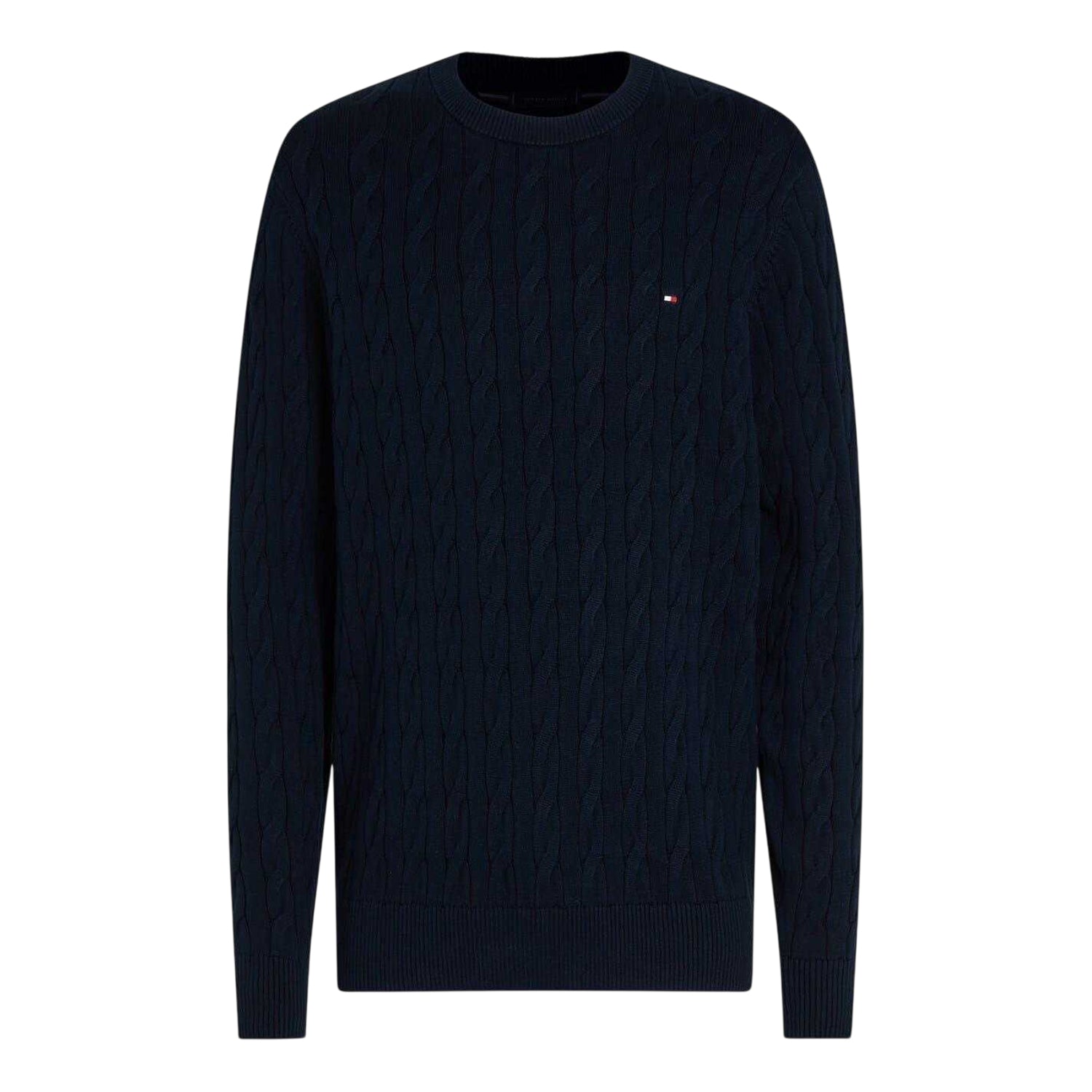 Desert Sky - Back - Tommy Hilfiger Mens Cable Knit Cotton Crew Neck Jumper