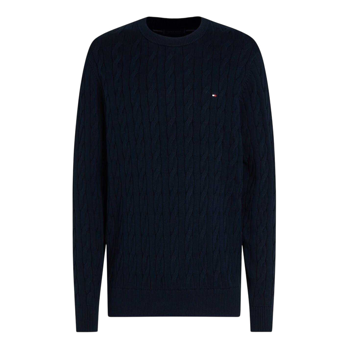 Desert Sky - Back - Tommy Hilfiger Mens Cable Knit Cotton Crew Neck Jumper