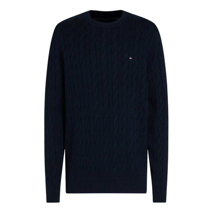 Desert Sky - Back - Tommy Hilfiger Mens Cable Knit Cotton Crew Neck Jumper