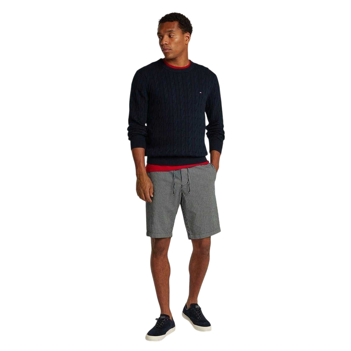Desert Sky - Lifestyle - Tommy Hilfiger Mens Cable Knit Cotton Crew Neck Jumper
