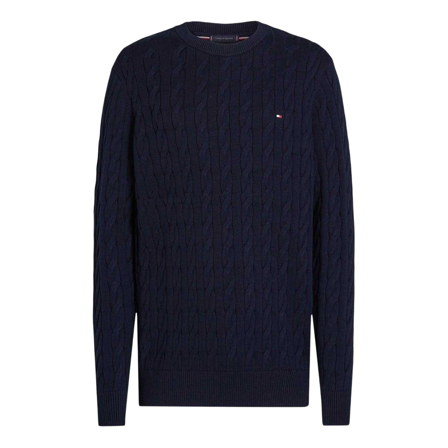 Desert Sky - Front - Tommy Hilfiger Mens Cable Knit Cotton Crew Neck Jumper